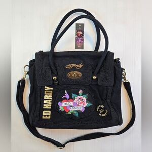 Ed Hardy Black Embroidered Women's Bag